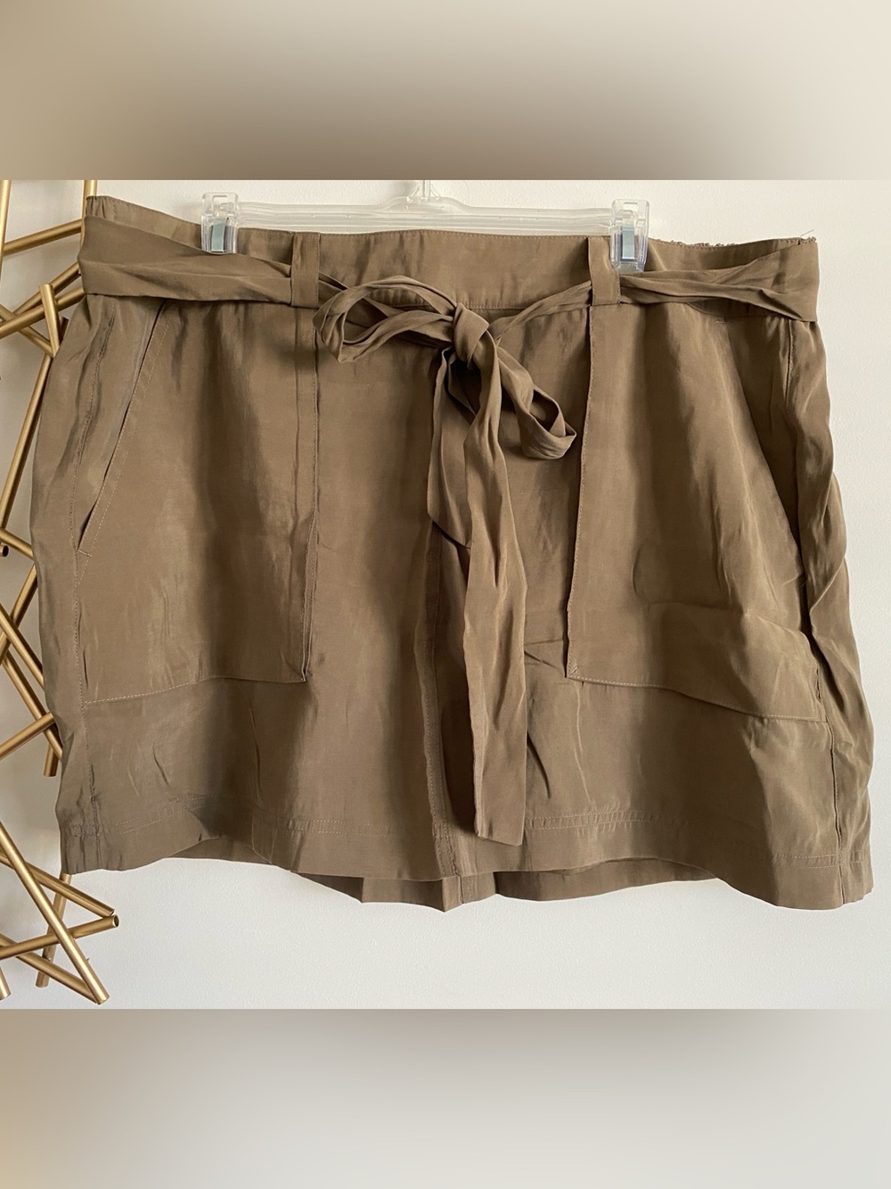 Old Navy Brown Tan Faux Suede Elastic Waistband Tie Belt Pockets Mini Skirt - XL